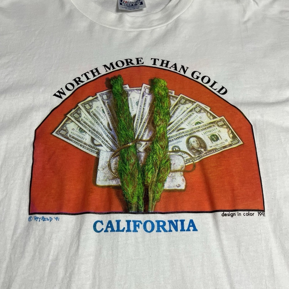 Cannabis Shirt Size XL White Vintage 90s Worth More Than Gold Weed Tee - Picture 3 of 10